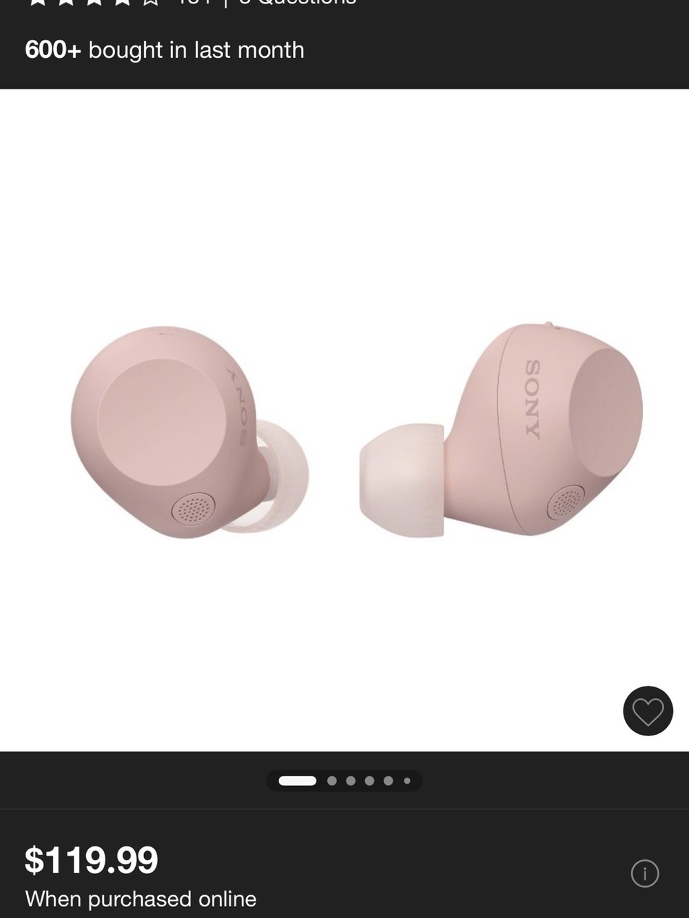 Sony Rose Pink True Wireless Noise-Canceling Earbuds